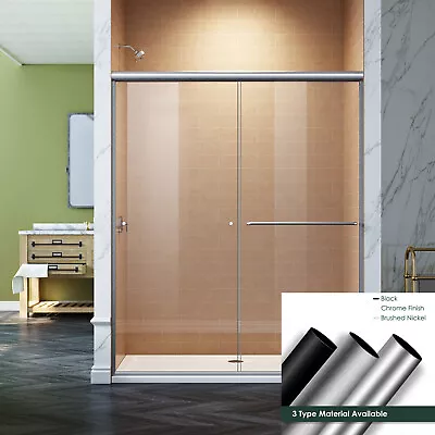 SUNNY Double Sliding Shower Door 58.5  - 60  X 72  Semi-Frameless 1/4'' Glass • $410.99