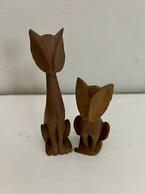 Mid Century Modern Carved Teak Cat Figurine Pair Of Cats Aliens • $28.99