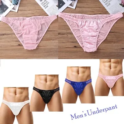 Sexy Mens Underwear Silk Satin Panties Mesh Bikini Briefs Crossdress Lingerie • $7.04