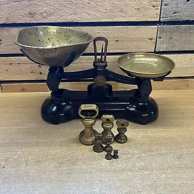£39.99 • Buy Vintage Weighing Scales & Set Of Brass Weights By Libra Scale Company England