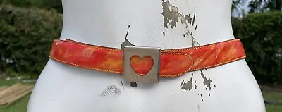 MOSCHINO MULTI COLOR LEATHER HEART LOGO BUCKLE BELT Sz 42 MADE IN ITALY  • $50.99