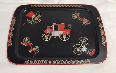 Vintage Black Metal TRAY ~Lap Or Serving~ Stand Wagon Carriage Motif ~ Cal Dak? • $20