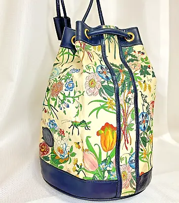 **Not Acquirable‼ Very Rare!**Vintage Gucci Flora Drawstring Bag Backpack Canvas • $429.90