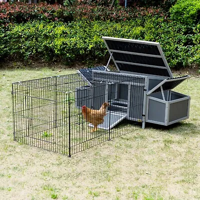 COZIWOW 2 In 1 Wooden Chicken Coop Metal Pet House Play Pen Removable Tray Gray • $229.99