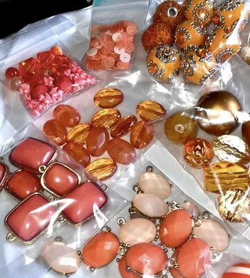 LOT Mixed Loose Beads Findings Crafting Jewelry Making Orange Amber Gold Shades • $22