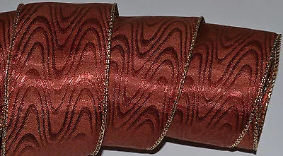 Wired Ribbon~Christmas Burgundy Rust~Moire~Zig-Zag~Gold~Wreath~Holiday~Gift~Bow • $6.95