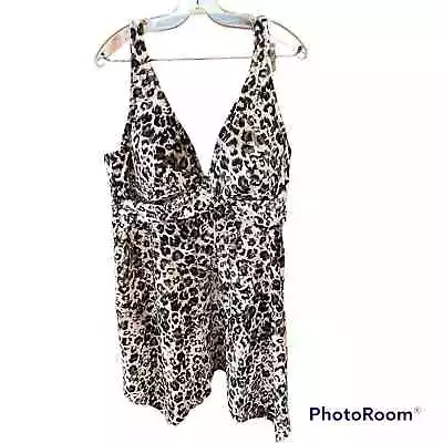 $34.99 • Buy Swimsuits For All Cheetah Print Tankini Top Dress Handkerchief-Hem Plus 22 NWT