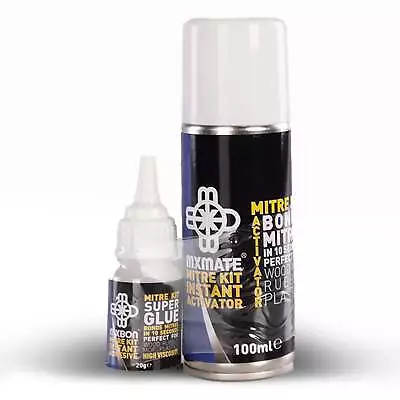 MxMate 20ml Adhesive 100ml Activator Mitre Glue Kit Wood MDF Rubber Plastic • £2.99