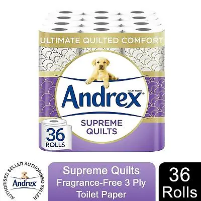 Andrex Toilet Rolls X36 Supreme Quilts Fragrance-Free 3 Ply Toilet Paper • £22.99