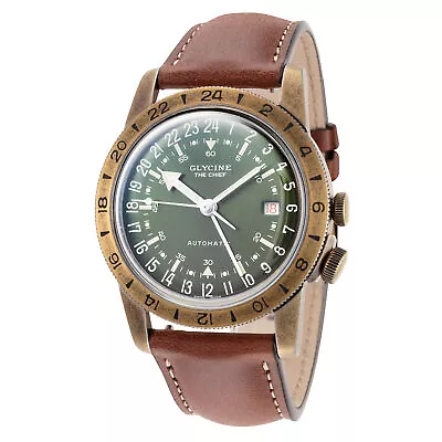 Glycine Men's Airman The Chief GL0307 40mm Green Dial Leather Watch • $927.65