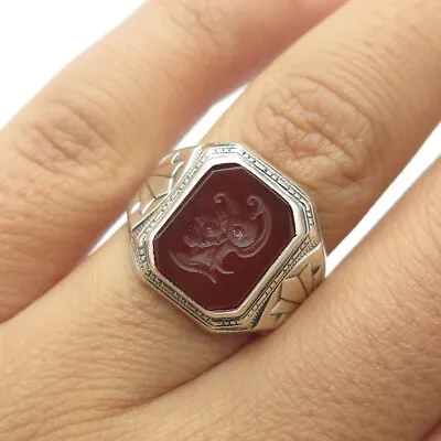 $94.95 • Buy 925 Sterling Silver Antique Art Deco Real Carnelian Roman Soldier Ring Size 6.75