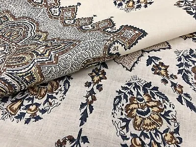 Quadrille 100% Linen Print Fabric- Persepolis / Brown Navy 1 Yd HC1490C-04 • $100