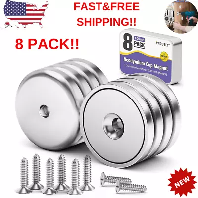 8Pack Neodymium Round Base Cup Magnet 100LBS Strong Rare Earth Magnet Heavy Duty • $15.88