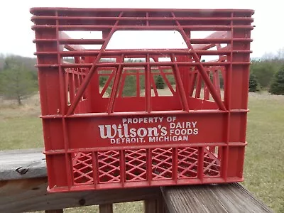 Vintage Wilson's Dairy Red Plastic Milk Crate Detroit Michigan 1982 Erie Crate • $14.99