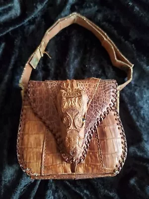 Vintage Genuine Alligator Taxidermy Purse Brown Leather Handbag 1950s / 1960s • $50