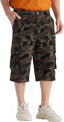 BEST SOUTH Men's Capri Long Twill Cargo Shorts Below Knee 13 Inches Cotton Relax • $55.57