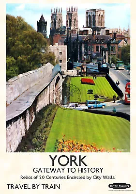 VINTAGE RAILWAY POSTER Old York Walls Minster Retro TRAIN ADVERT ART PRINT A3 A4 • £5.99