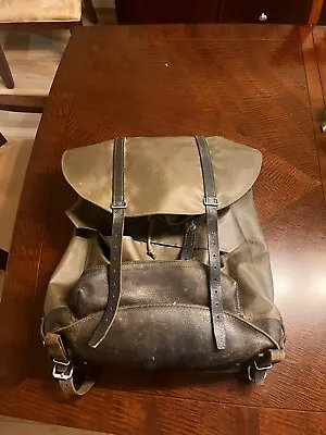 Vintage Swiss Army Rubberized Waterproof & Leather Military Rucksack Backpack • $120