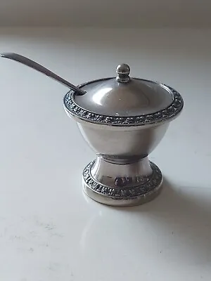 Vintage Ianthe Silverplate Mustard Pot & Spoon Blue Insert  Made In England • £14