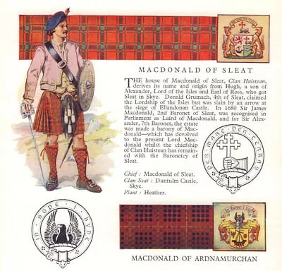 MacDonald Of Sleat/Ardnamurchan. Scotland Scottish Clans Tartan Arms Badge 1963 • $8.70