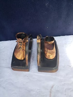 Bronzed Baby Booties Shoe Bookends Vintage Decor. A Pair. • $11.50