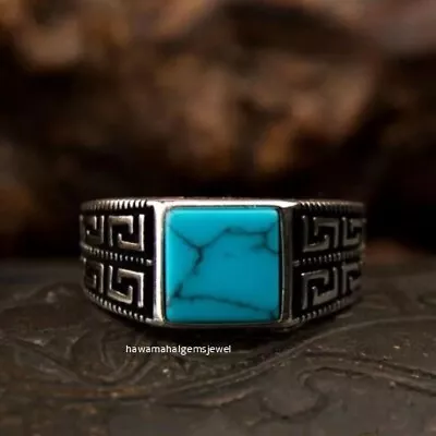 Sterling 925 Silver Turquoise Square Shaped Handmade Men's Ring • $40.29