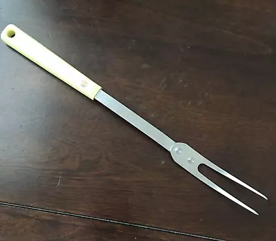 Ecko Forge Stainless Steel USA Serving Fork 2 Prong Yellow Handle Vintage • $9