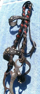 Vintage Crockett Bit W/Silver Leather Celluloid Studded Braided Knot Headstall • $295