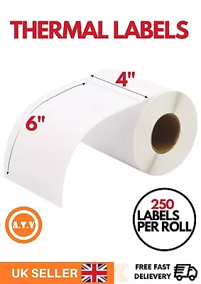 Thermal Printing Rolls 4x6 - 250 Labels Per Roll Single/Bundles Fast Shipping • £55.50