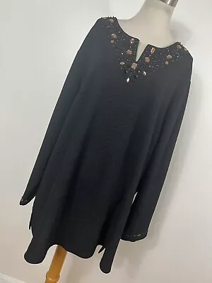 Maggie Barnes 3X Shirt Top Black V Neck Beaded Crinkle Long Sleeve Tunic C1 • $20.40