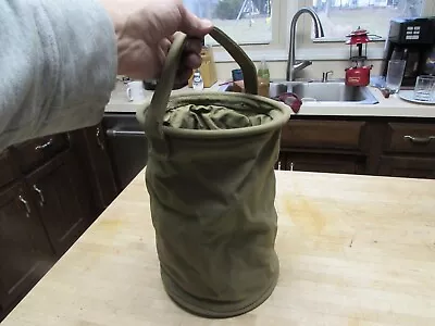 WW2 Vintage Canvas Water Bucket  1942 Original Collapsible Camp Bag • $42