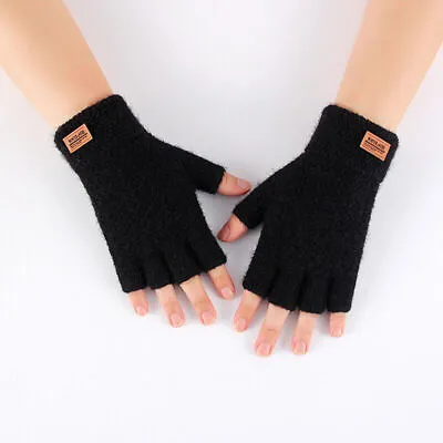 £5.58 • Buy Pair Of Alpaca Wool Fingerless Gloves Thermal Mens Knitted Half Finger Mittens