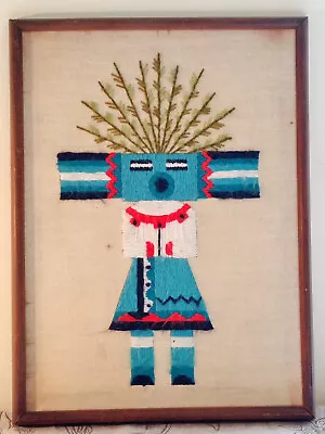 Native Indian American Embroidery Art Wooden Frame Shaman Kachina Needlepoint 9 • $45