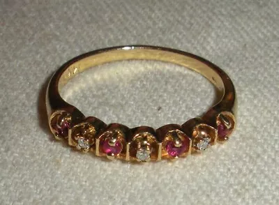 VINTAGE 14K GOLD RUBY & DIAMOND WEDDING BAND RING SIZE 6 1/4 Tuvi • $375