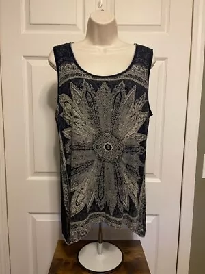 Vanilla Sugar Women's Navy Blue Studded Floral Sleeveless Top Size XL • $9