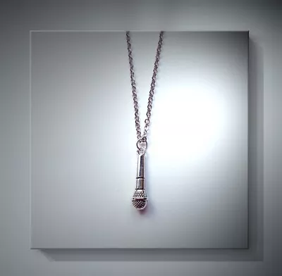 Beautiful Microphone Necklace Pendant  Jewellery Silver Music Sing Singer Unique • £3.99