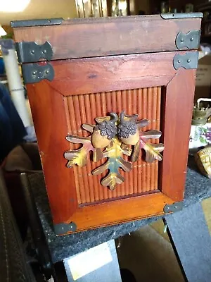 Wooden Storage Box With Acorn & Bamboo Brass Decor • $19.56
