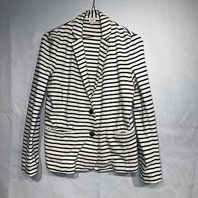 J Crew Maritime Stripe Blazer Womens S White Navy Stretch Jersey Casual Work • $13.88