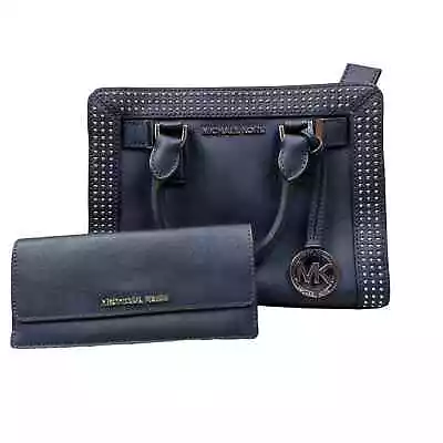 Michael Michael Kors Navy Blue Studded Mini Tote Crossbody Bag & Matching Wallet • $72.99