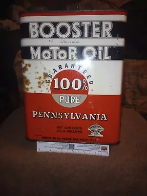 Vintage Original BOOSTER MOTOR OIL 2 Gallon Metal Can Pennsylvania PA EMPTY • $59.99