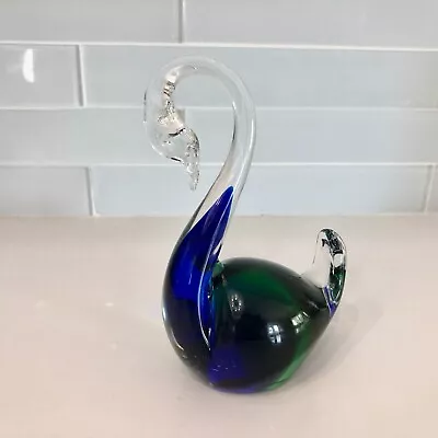 Murano Sommerso Blown Art Glass Swan Figurine 6  Blue/Green (Excellent Condition • $19.95