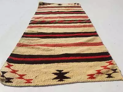 Antique Navajo Handwoven Native American Indian Rug Wool Blanket 146x64cm • £375