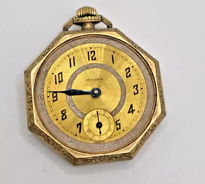 Vintage Awoner Gold Tone Octogon Pocket Watch • $9.99