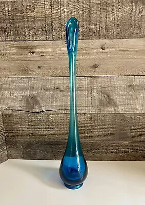 13” Bluenique Viking Glass Swung Epic Bud Vase Colbolt Blue Mitten Top Retro • $39.99