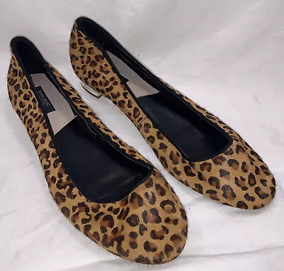 Zara Basic Collection Brown Leather Leopard Print Flat Women Shoes Size EU 41 • $39.99