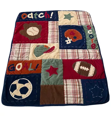 Nojo Sports Patchwork Crib Nursery Quilt Comforter Baseball Size 42 X 35” EUC • $24.99