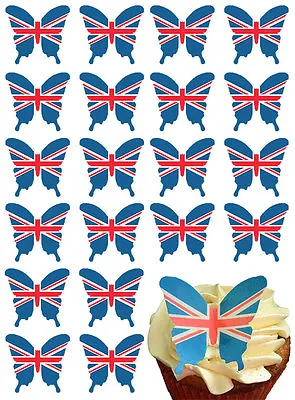 Union Jack Flag Butterfly Edible Wafer Paper Cake Toppers  Party Decorations • £2.87