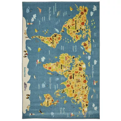 8x10 Mohawk Blue World Global Map Pictorial Area Rug Z0369 A416 - Aprx 8' X 10' • $615