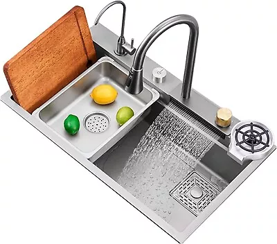 Flying Rain Stainles Steel Waterfall Kitchen Sink W PullDown Faucet Gray31.5INCH • $245