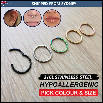 $5.11 • Buy 316L Stainless Steel Hinged Ring Segment Clicker Nose Lip Ear Hoop Piercing 1PC